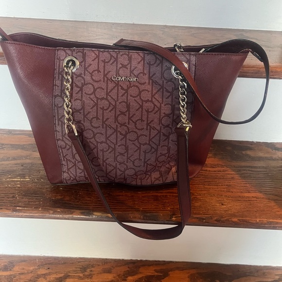 Calvin Klein Handbags - Calvin Klein Burgundy Logo Tote